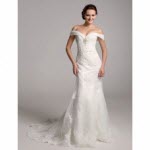 Trumpet/ Mermaid Off-the-shoulder Organza Over Satin Wedding Dress With Removable Chapel Train